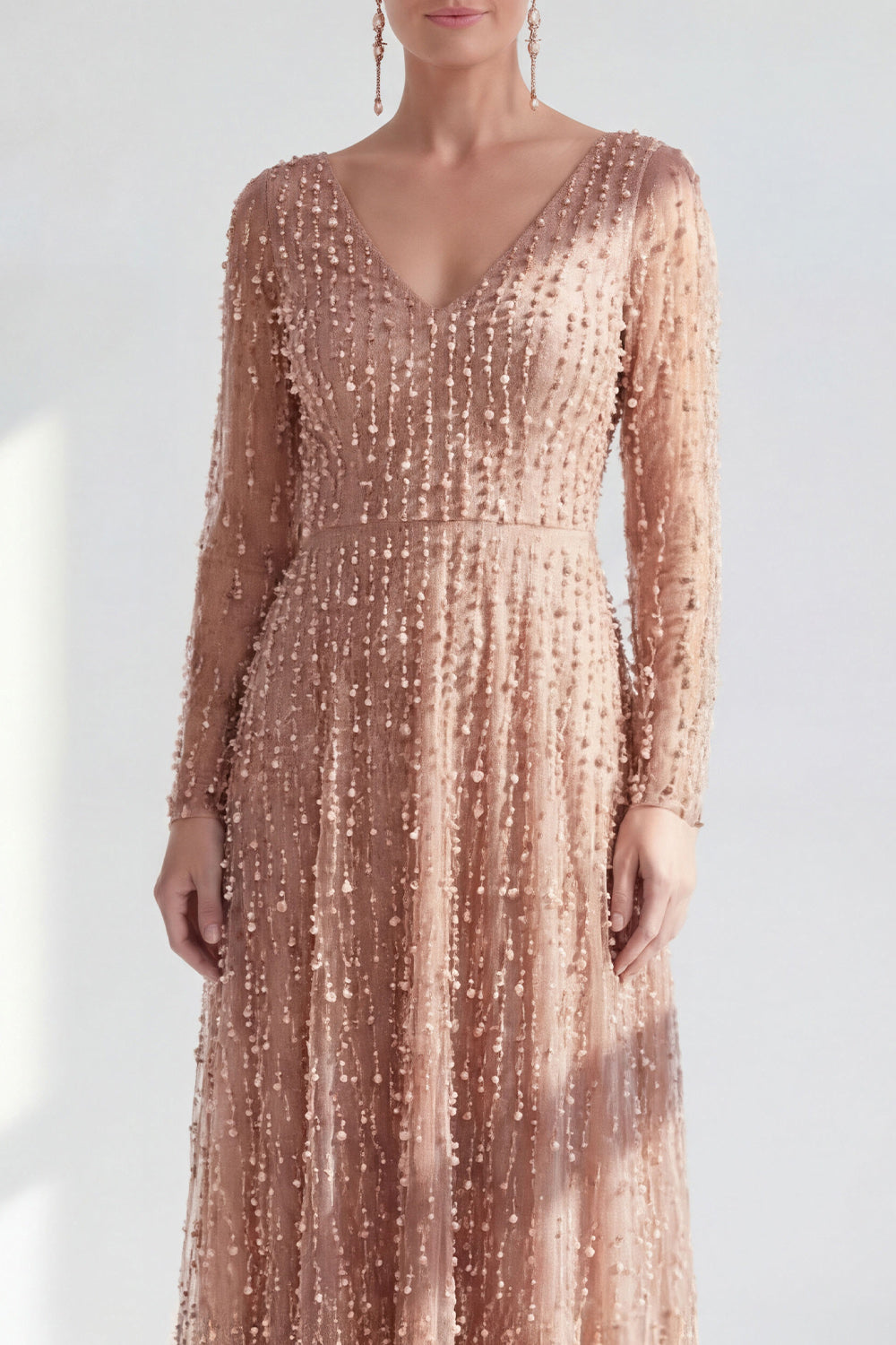 Sparkly Fuchsia A Line Beaded Long Wedding Guest Dress