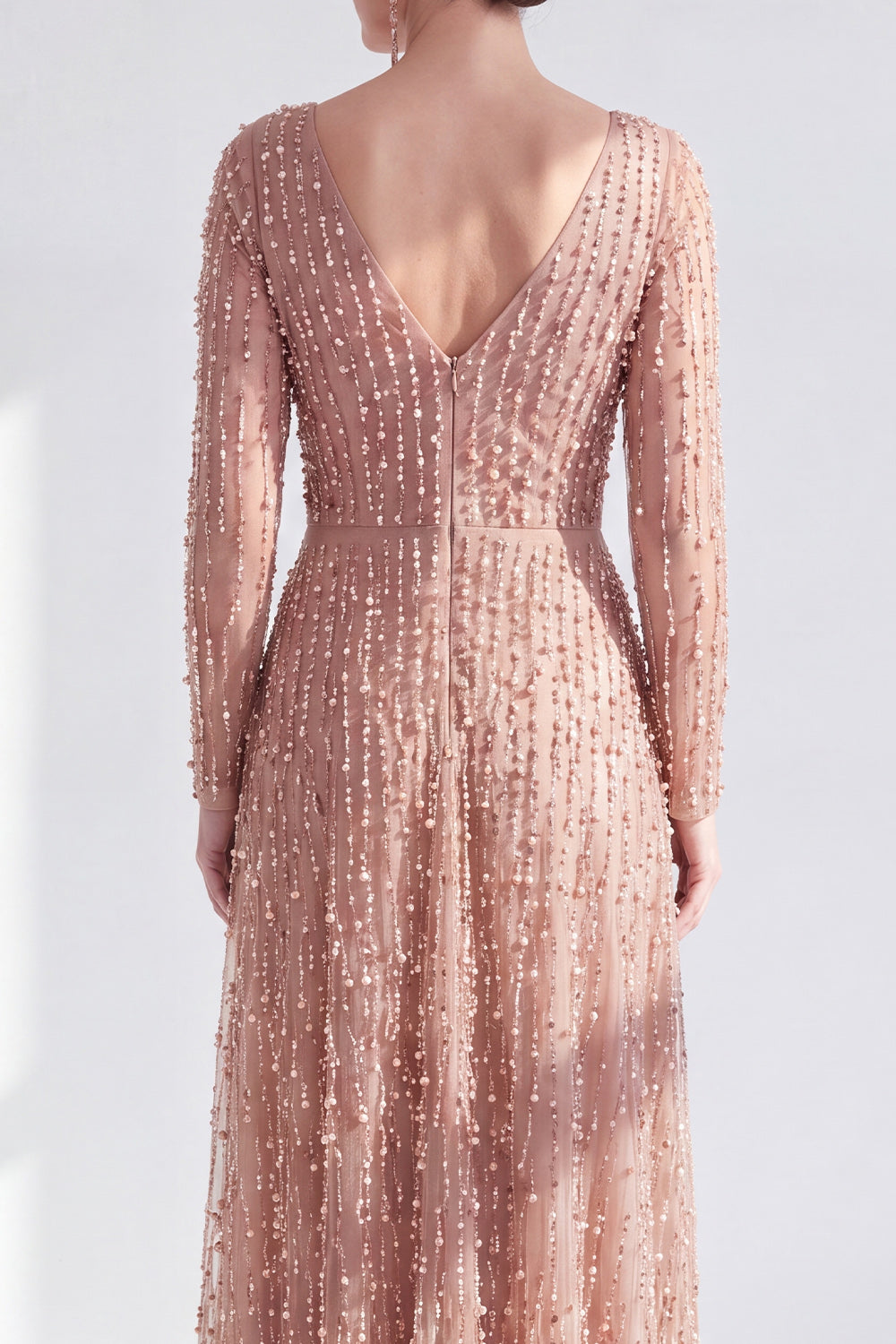 Sparkly Fuchsia A Line Beaded Long Wedding Guest Dress