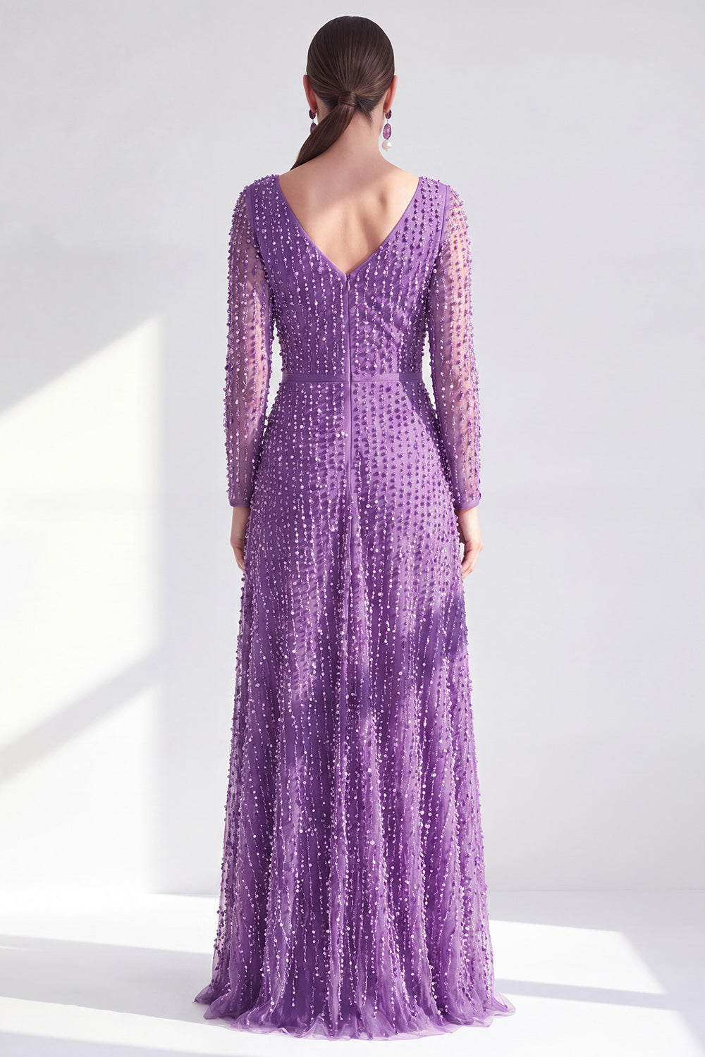 Sparkly Fuchsia A Line Beaded Long Wedding Guest Dress
