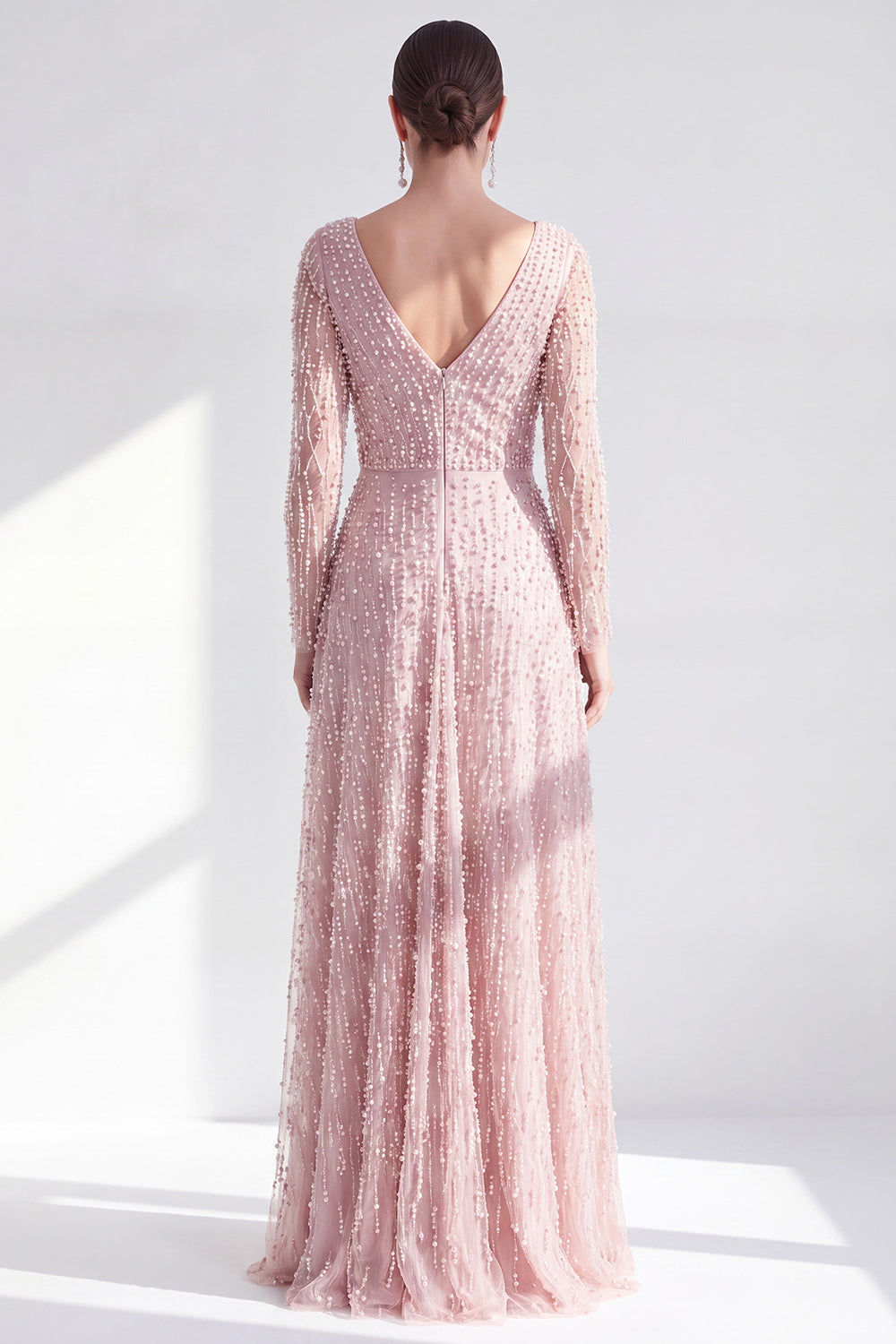 Sparkly Fuchsia A Line Beaded Long Wedding Guest Dress