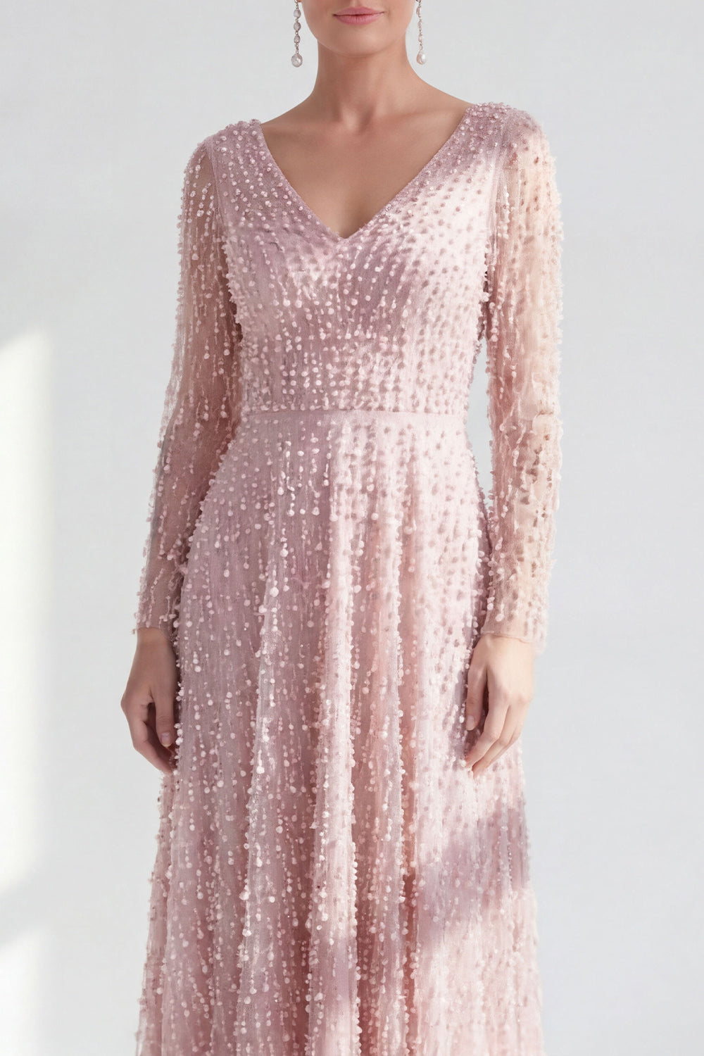 Sparkly Fuchsia A Line Beaded Long Wedding Guest Dress