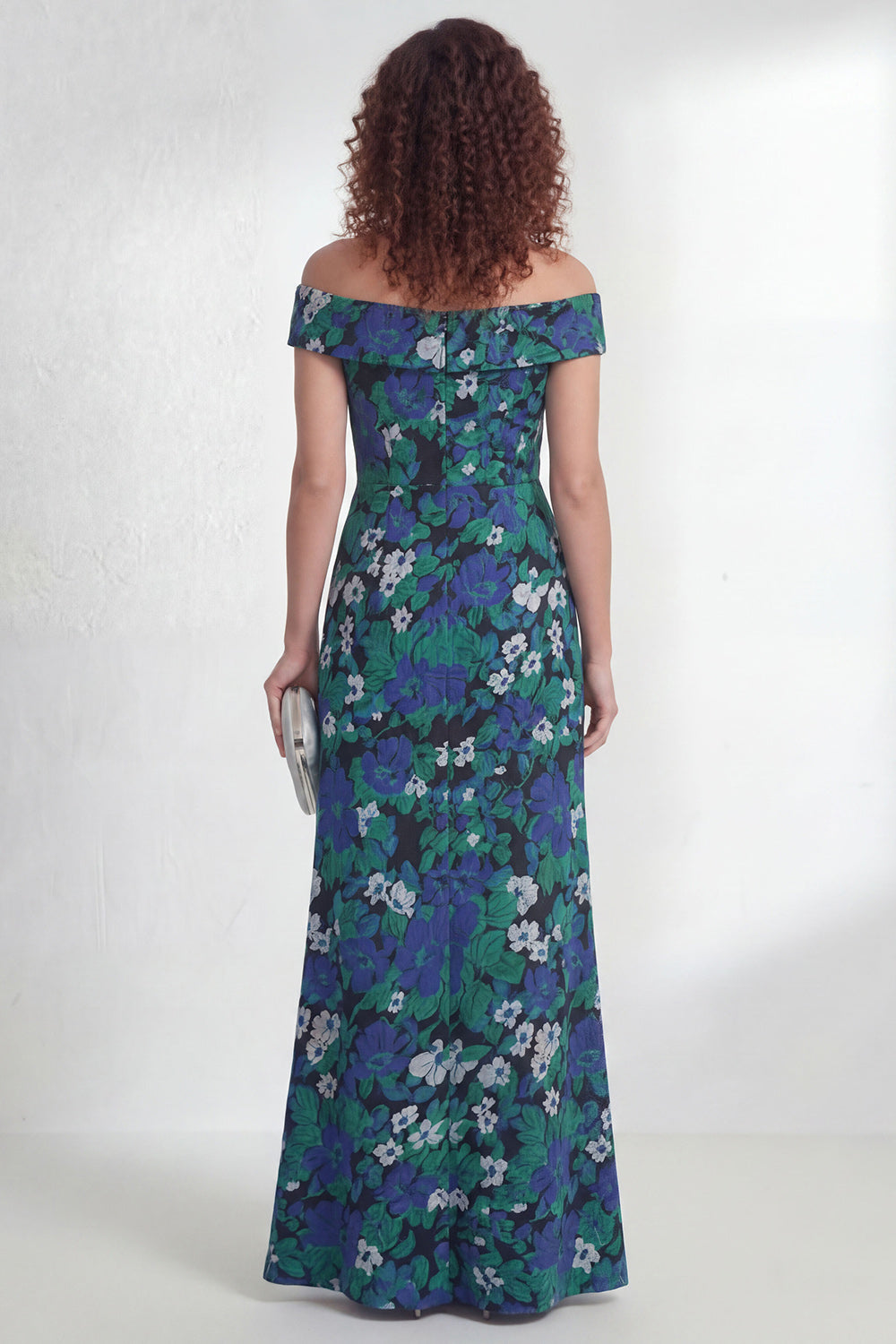 Green Flower Mermaid Off the Shoulder Ruched Long Wedding Guest Dress with Slit