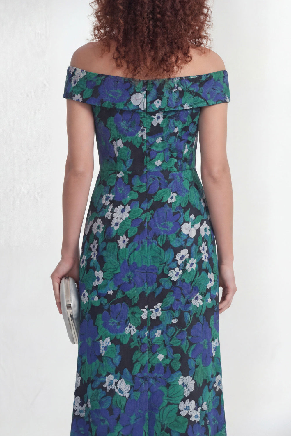 Green Flower Mermaid Off the Shoulder Ruched Long Wedding Guest Dress with Slit