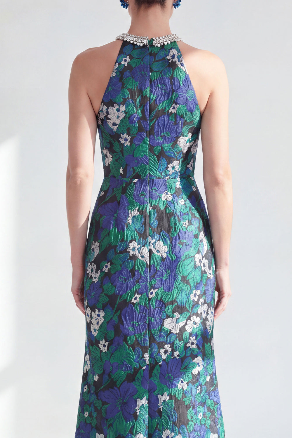 Green Flower Halter Mermaid Long Wedding Guest Dress with Slit