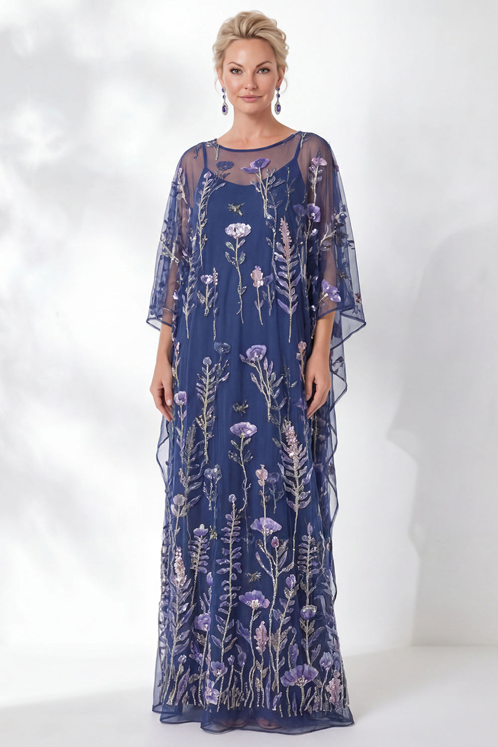 Green Floral Sheath Sparkly Long Wedding Guest Dress with Sleeves