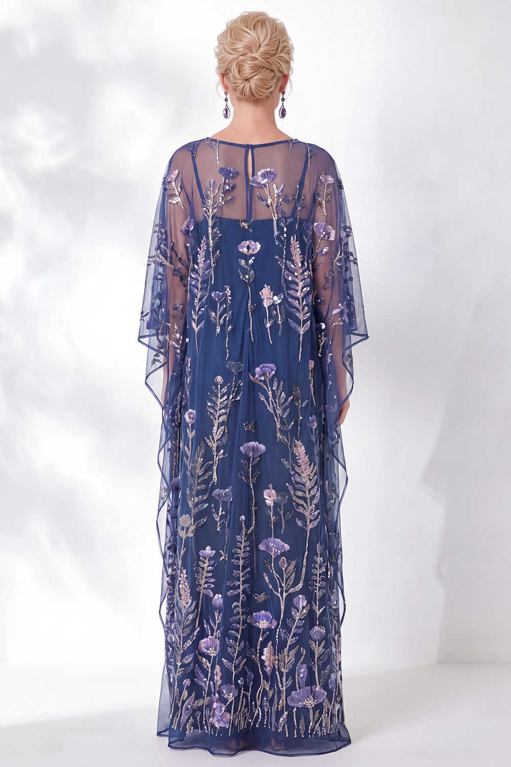 Green Floral Sheath Sparkly Long Wedding Guest Dress with Sleeves