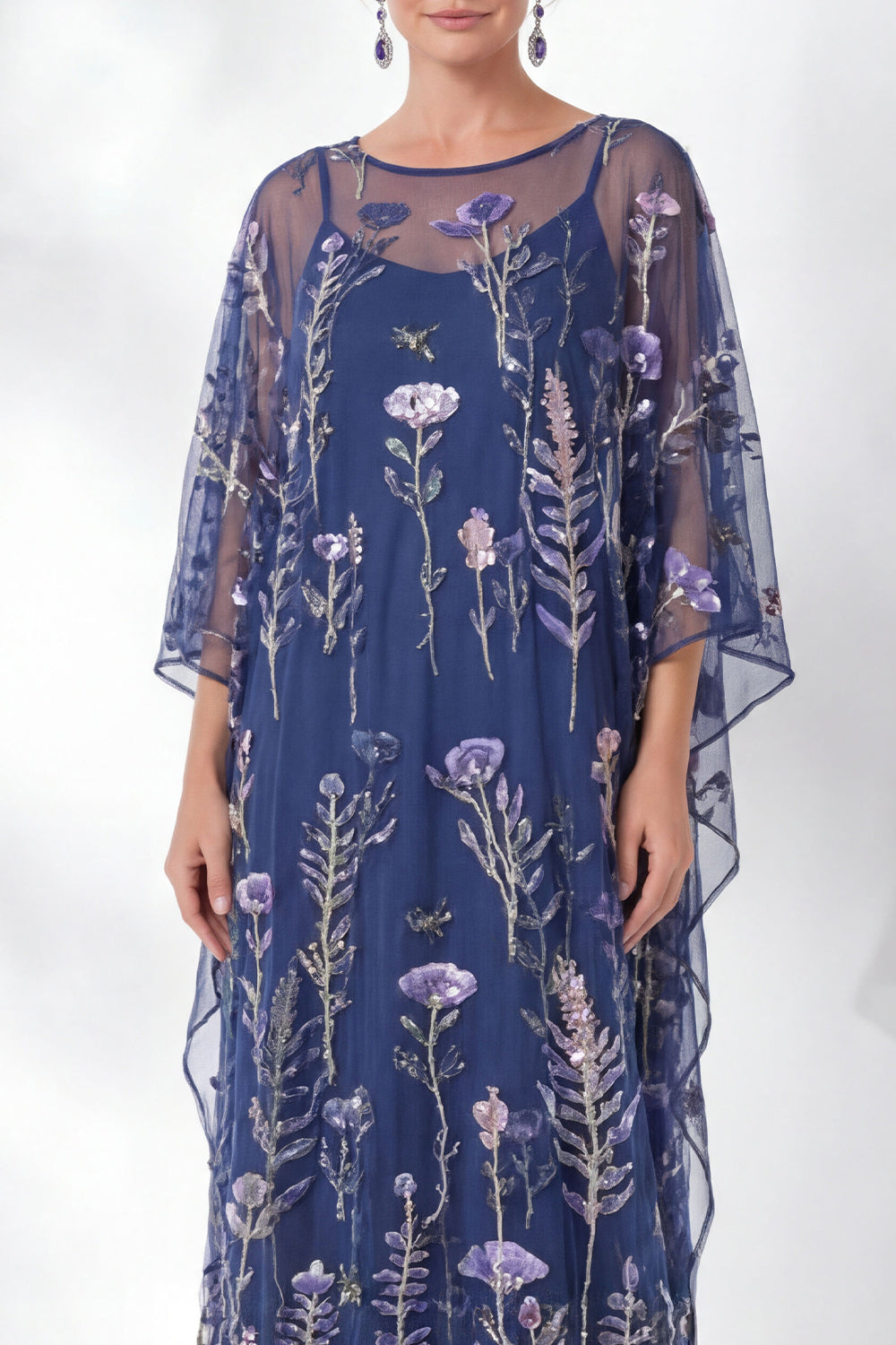 Green Floral Sheath Sparkly Long Wedding Guest Dress with Sleeves