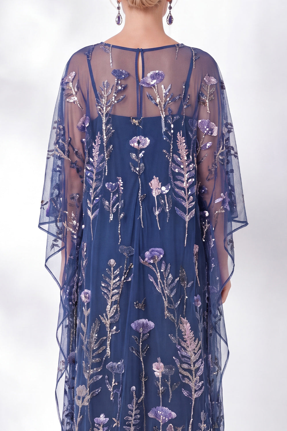 Green Floral Sheath Sparkly Long Wedding Guest Dress with Sleeves