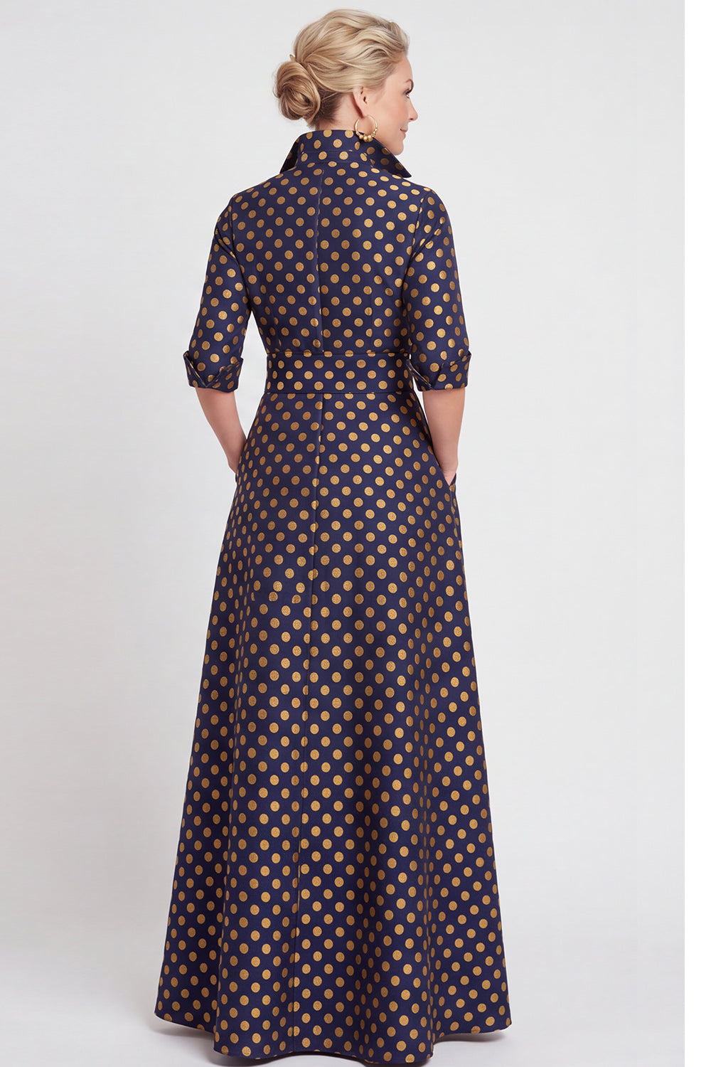 Navy Floral A Line Jacquard Long Wedding Guest Dress with Bow