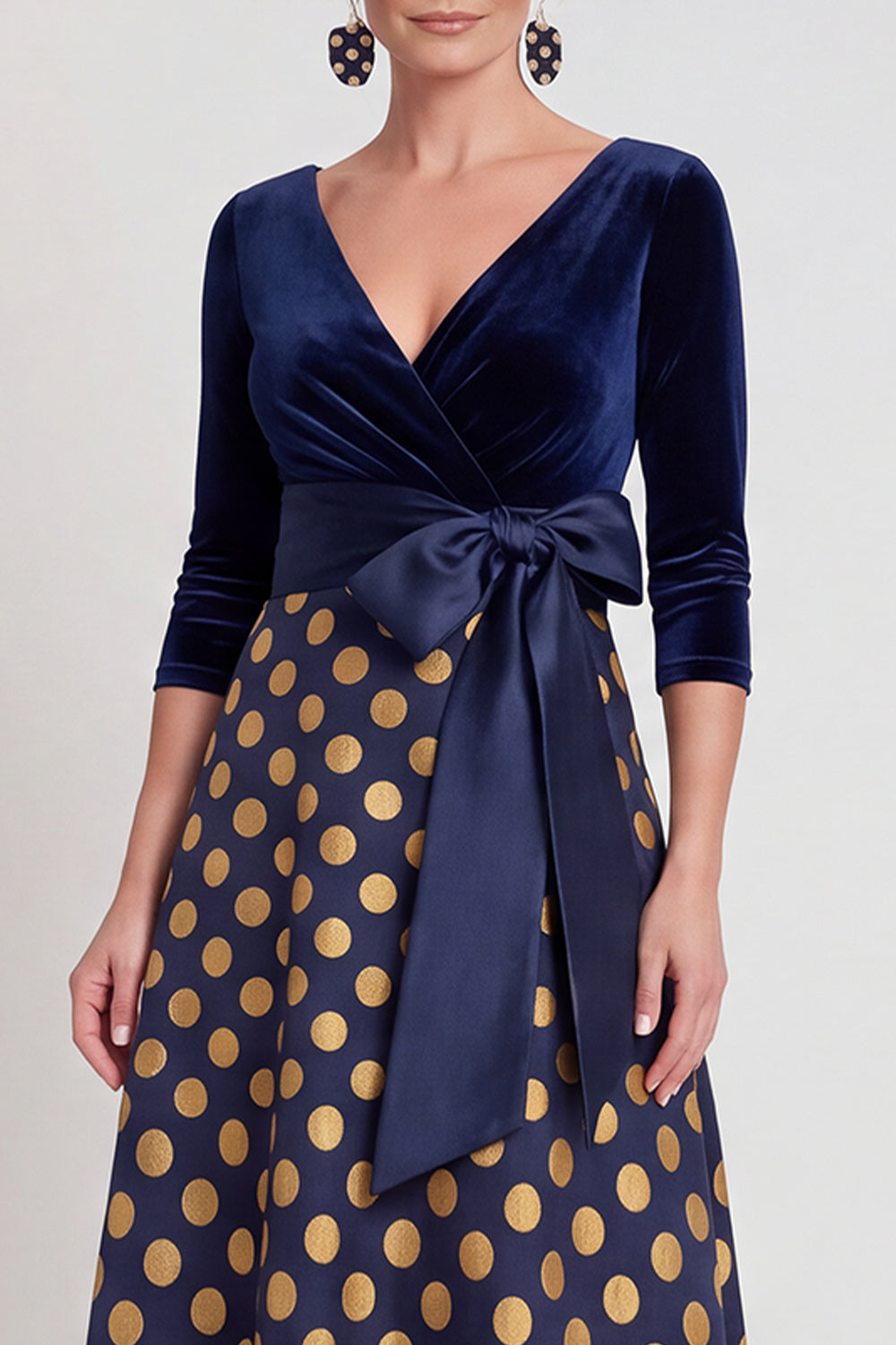 Blue Flower A Line Velvet Long Wedding Guest Dress with Bow