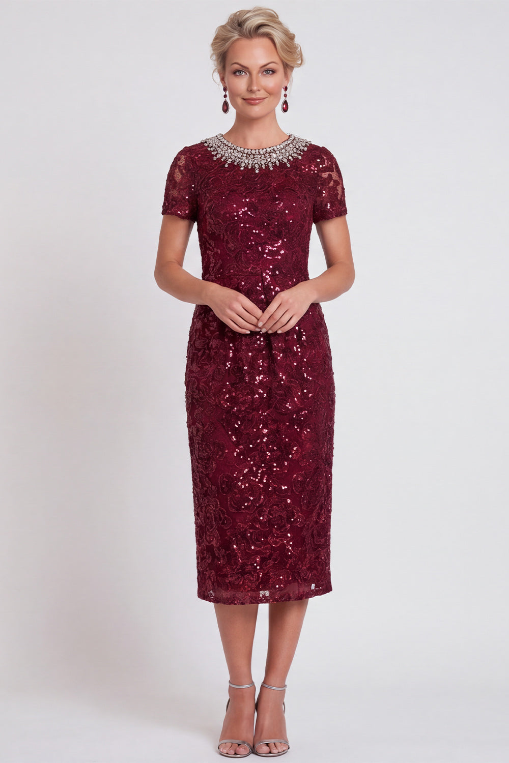 Black Sparkly Sequin Bodycon Midi Wedding Guest Dress with Sleeves