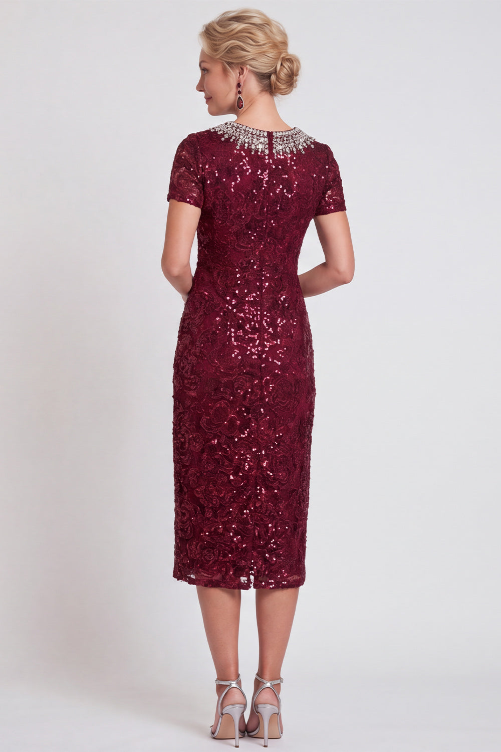 Black Sparkly Sequin Bodycon Midi Wedding Guest Dress with Sleeves