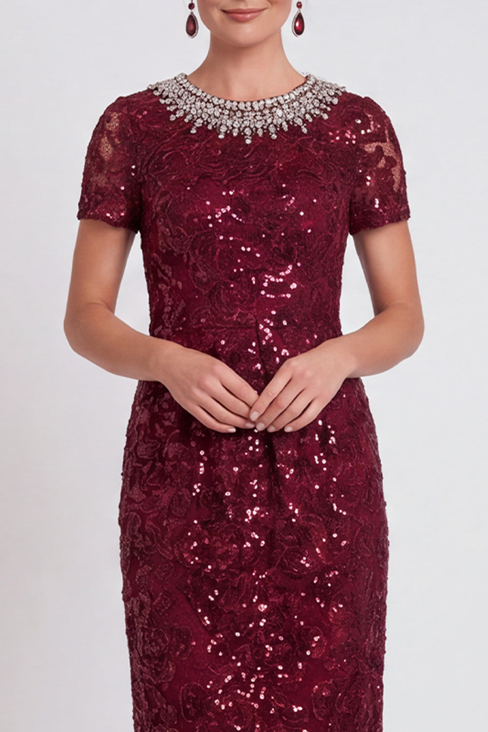 Black Sparkly Sequin Bodycon Midi Wedding Guest Dress with Sleeves
