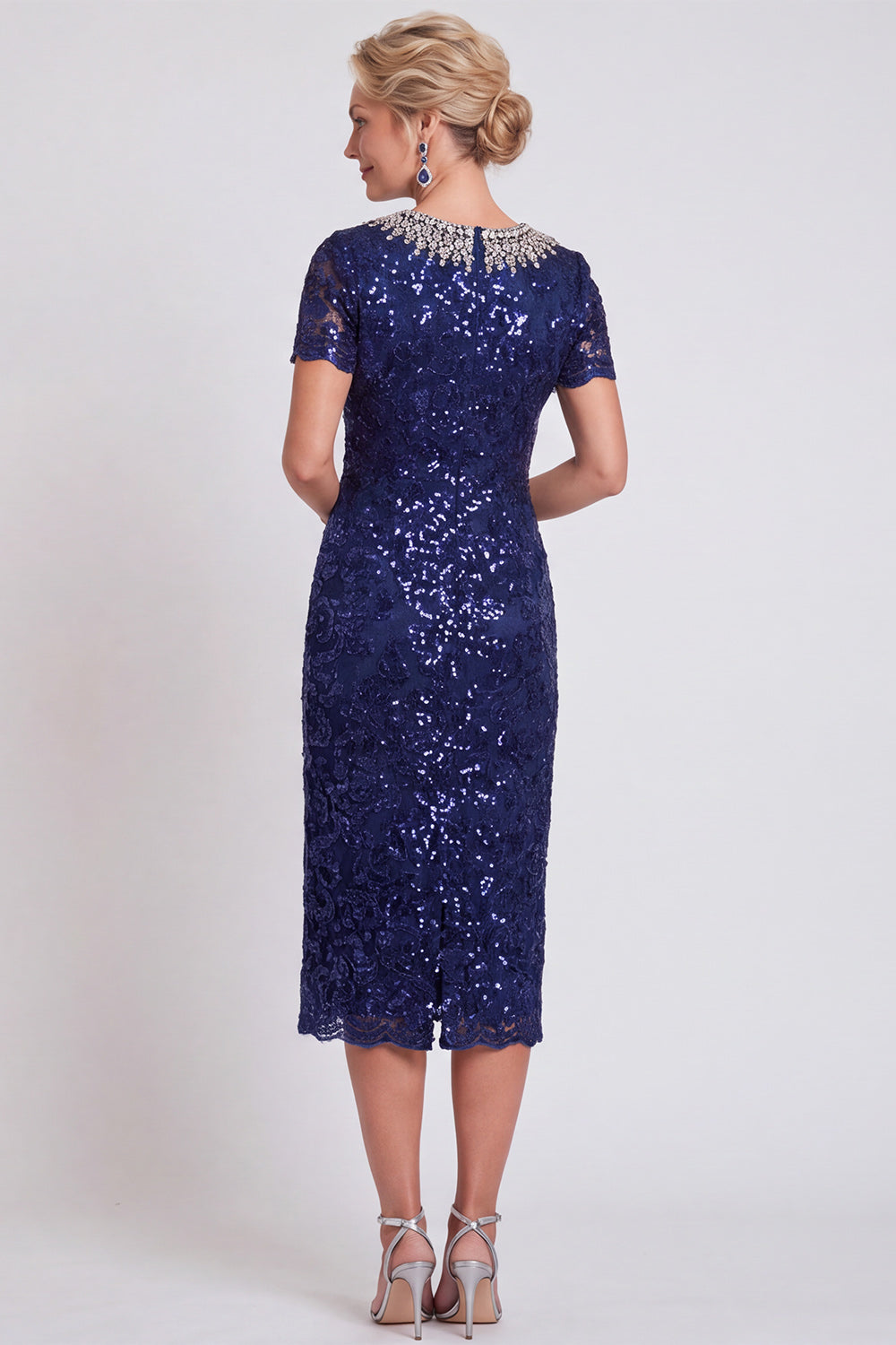 Black Sparkly Sequin Bodycon Midi Wedding Guest Dress with Sleeves