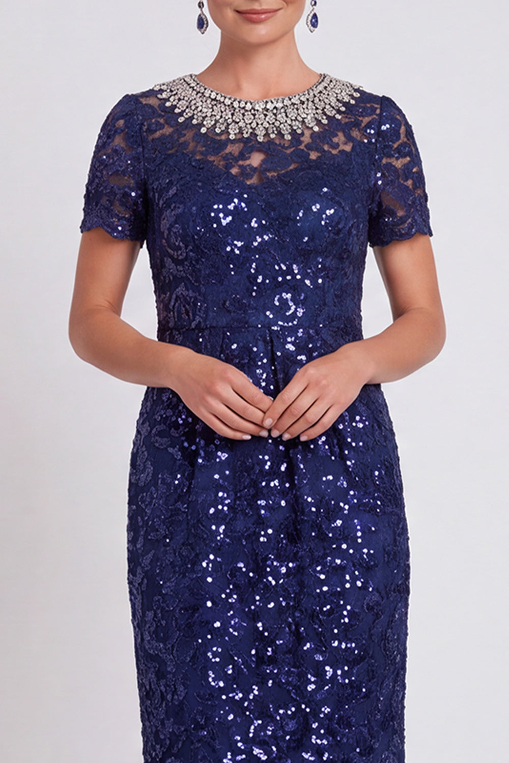 Black Sparkly Sequin Bodycon Midi Wedding Guest Dress with Sleeves