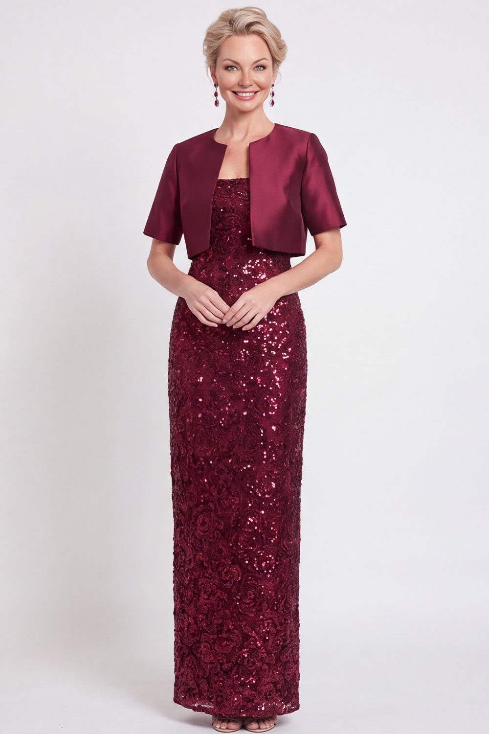 Navy Two Piece Sparkly Sequin Sheath Long Wedding Guest Dress with Jacket