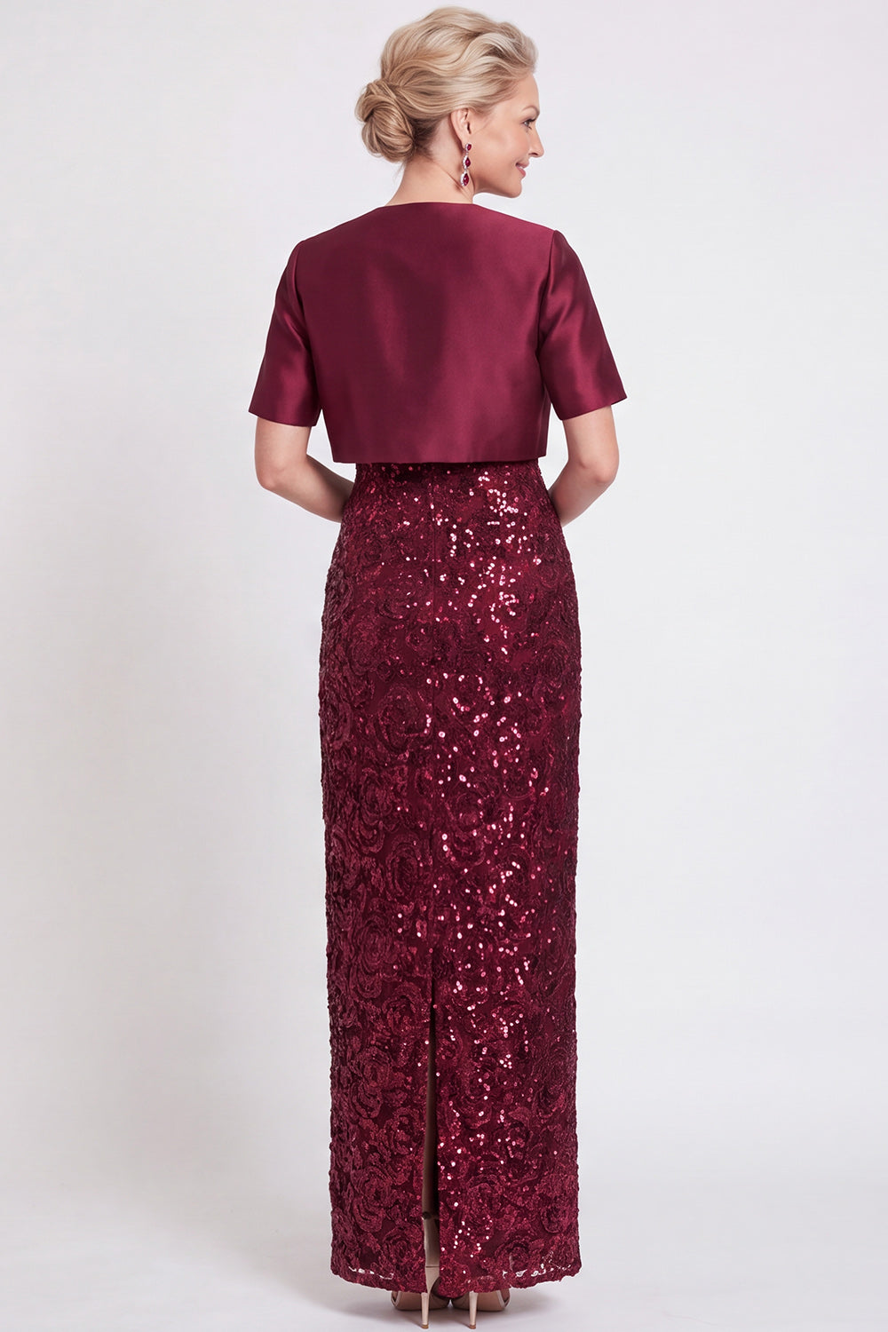 Navy Two Piece Sparkly Sequin Sheath Long Wedding Guest Dress with Jacket