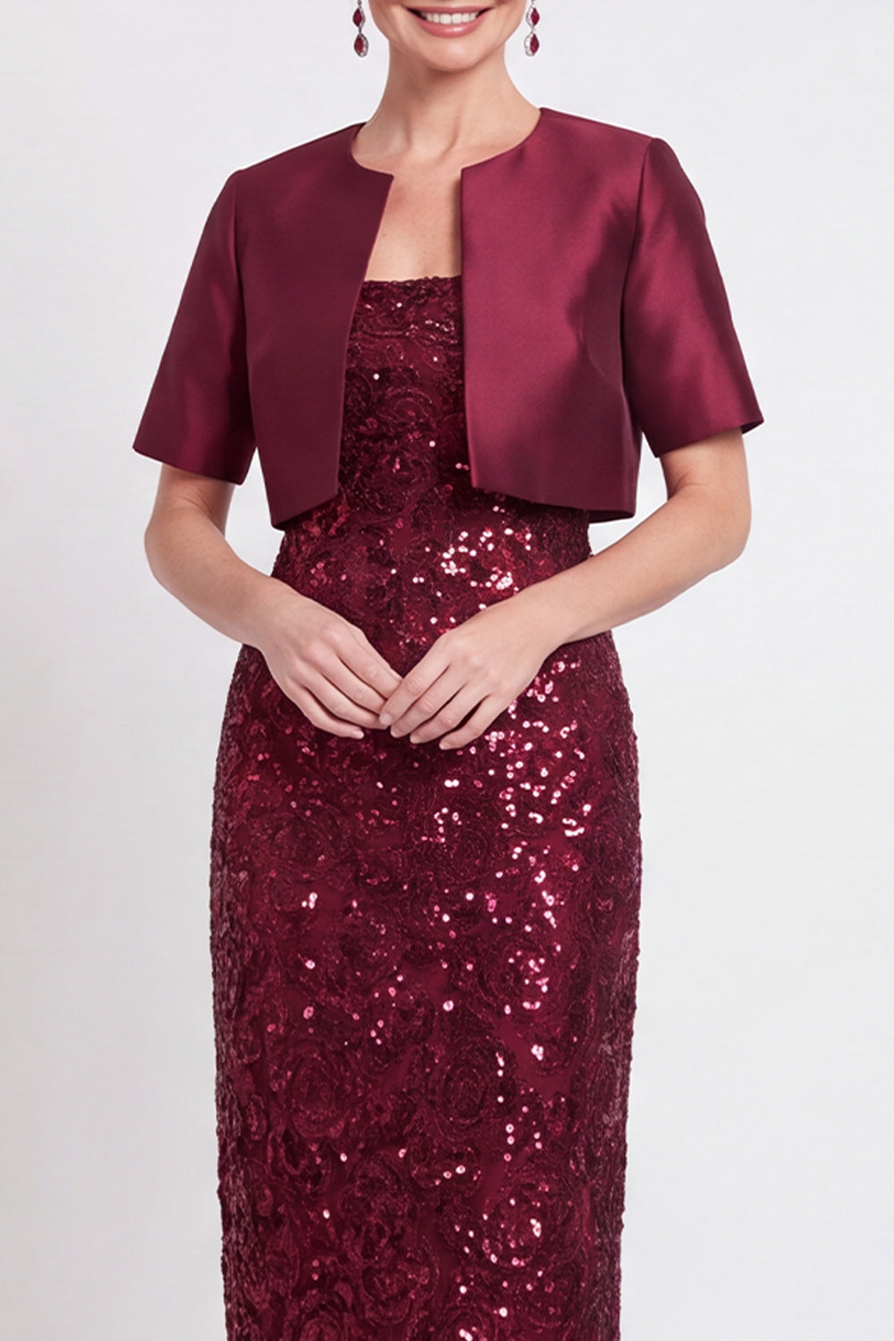 Navy Two Piece Sparkly Sequin Sheath Long Wedding Guest Dress with Jacket