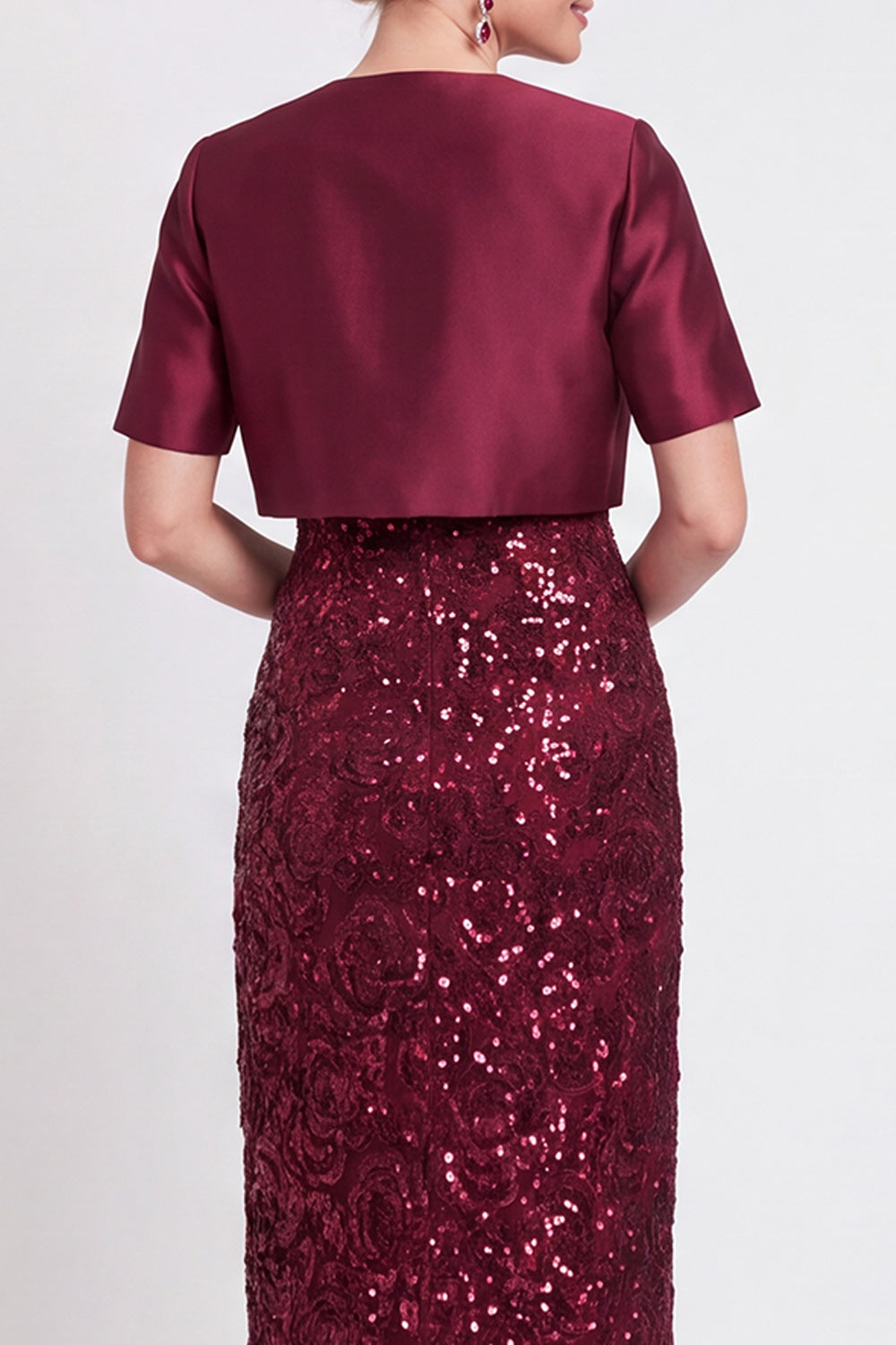 Navy Two Piece Sparkly Sequin Sheath Long Wedding Guest Dress with Jacket