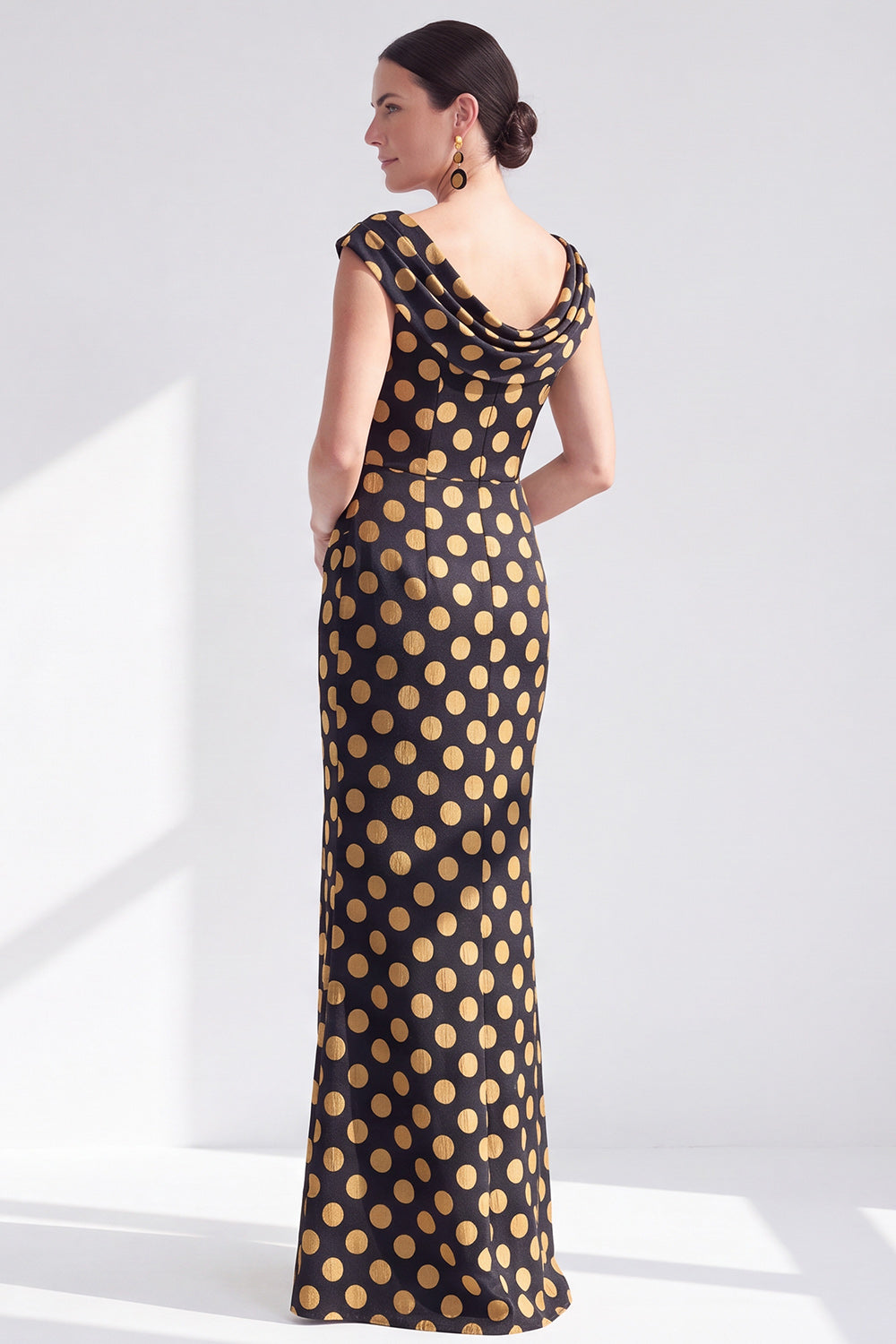 Navy White Fower Floral Mermaid Long Wedding Guest Dress with Slit