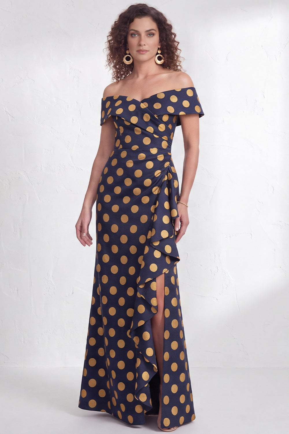 Floral Navy Green Flower  Mermaid Ruffled Ruched Long Wedding Guest Dress with Slit