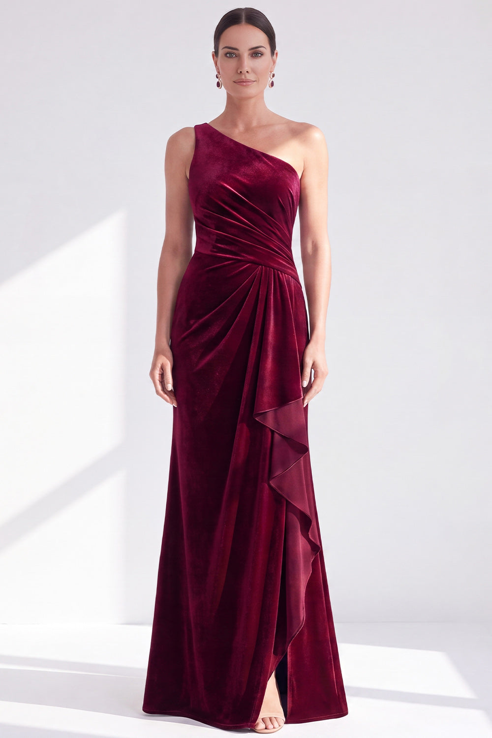 Royal Blue Velvet Mermaid One Shoulder Long Wedding Guest Dress