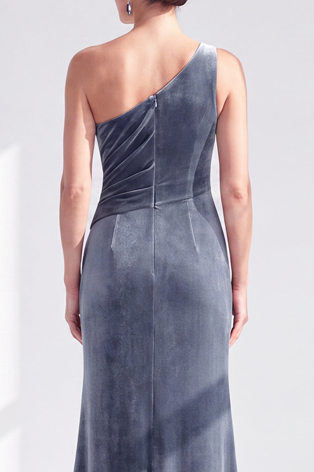 Royal Blue Velvet Mermaid One Shoulder Long Wedding Guest Dress