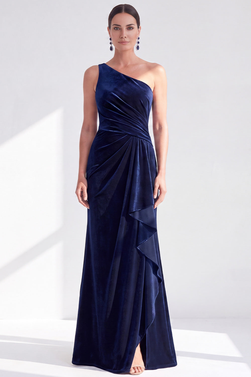 Royal Blue Velvet Mermaid One Shoulder Long Wedding Guest Dress