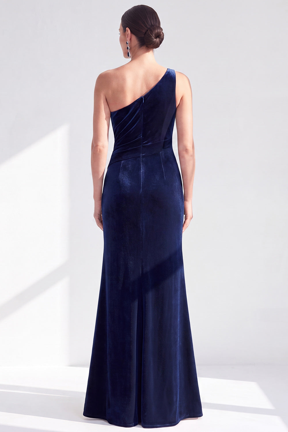 Royal Blue Velvet Mermaid One Shoulder Long Wedding Guest Dress