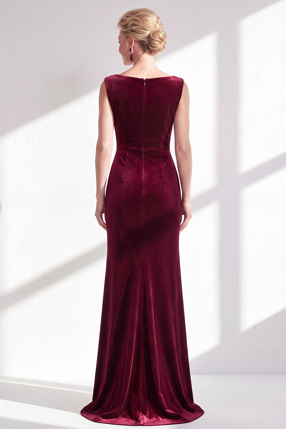 Dark Green Velvet Bateau Neck Mermaid Long Wedding Guest Dress with Slit
