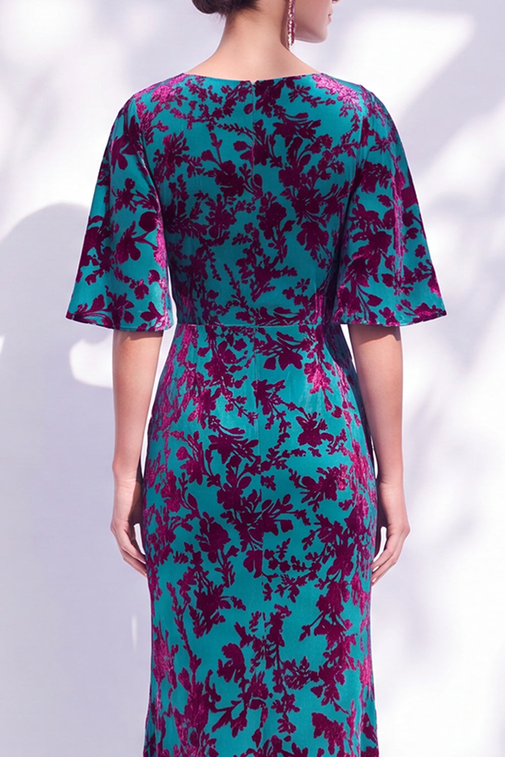 Orange Floral Mermaid Long Wedding Guest Dress with Sleeves