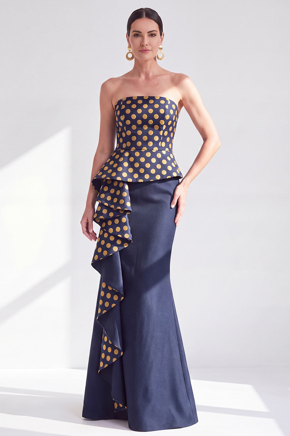 Navy Green Mermaid Strapless Ruffled Long Wedding Guest Dress