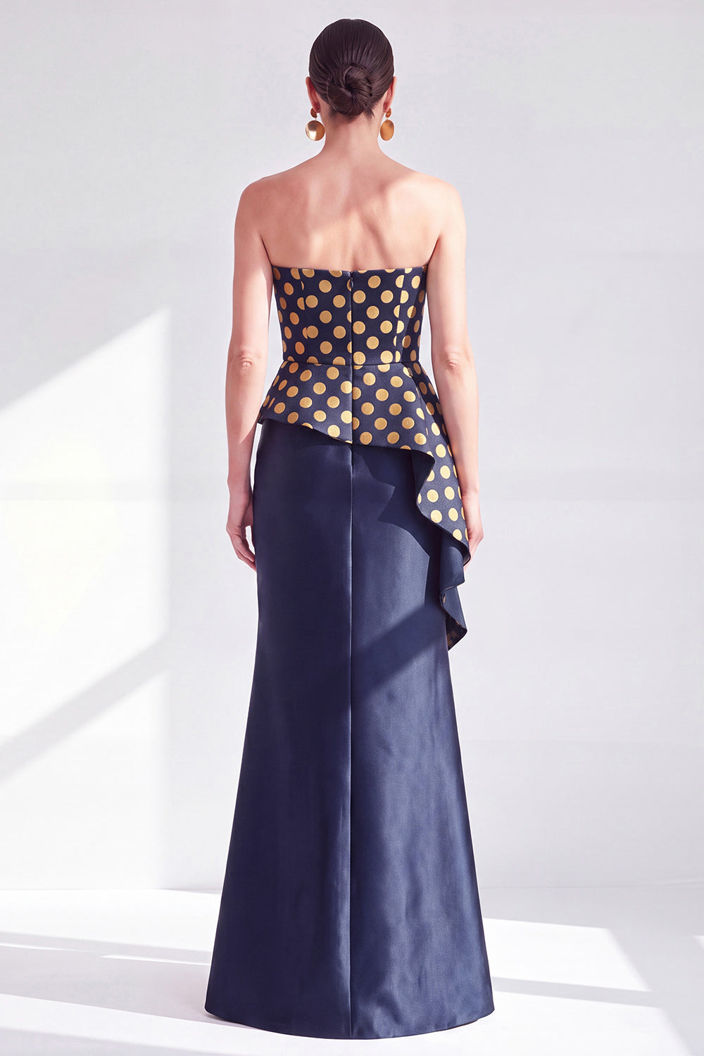 Navy Green Mermaid Strapless Ruffled Long Wedding Guest Dress