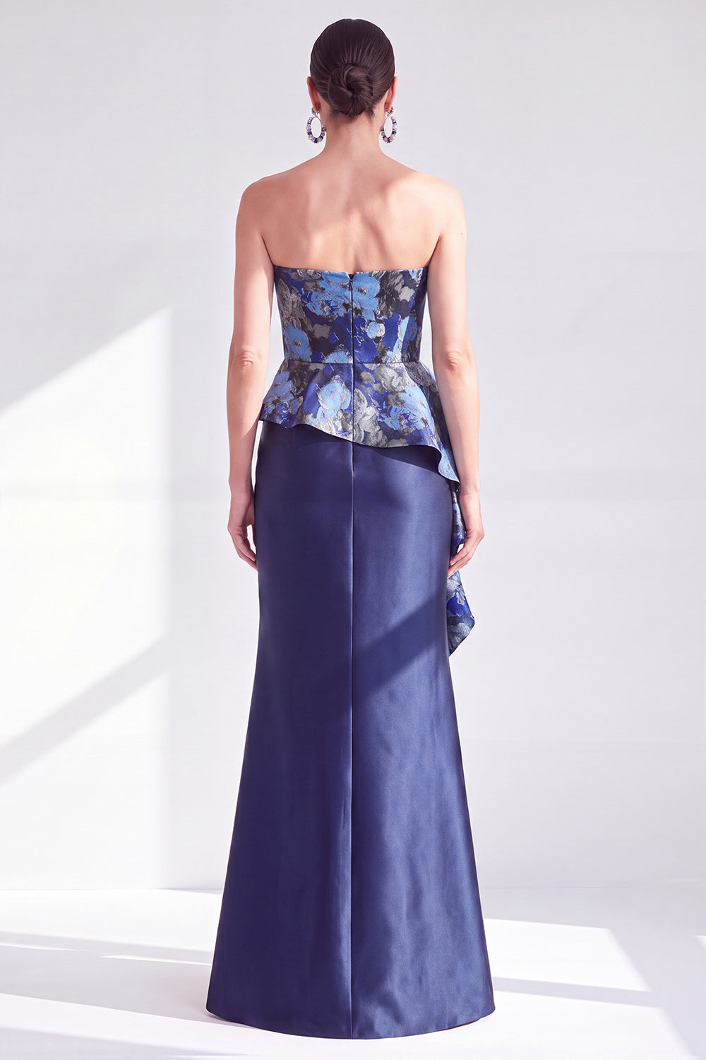 Navy Green Mermaid Strapless Ruffled Long Wedding Guest Dress