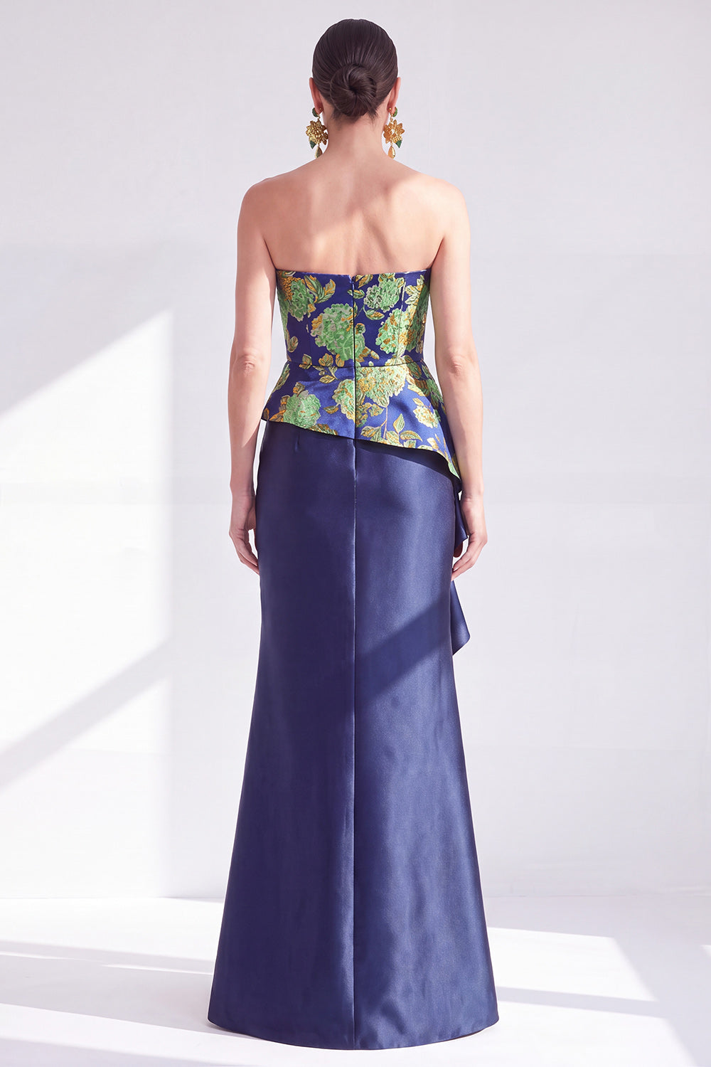 Navy Green Mermaid Strapless Ruffled Long Wedding Guest Dress