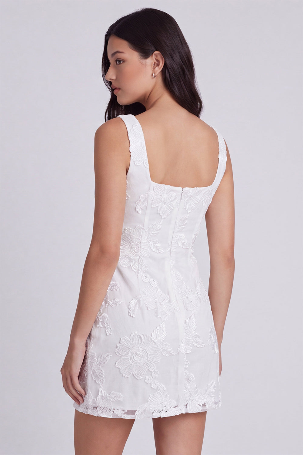 Ivory Tight Square Neck Floral Short Cocktail Dress