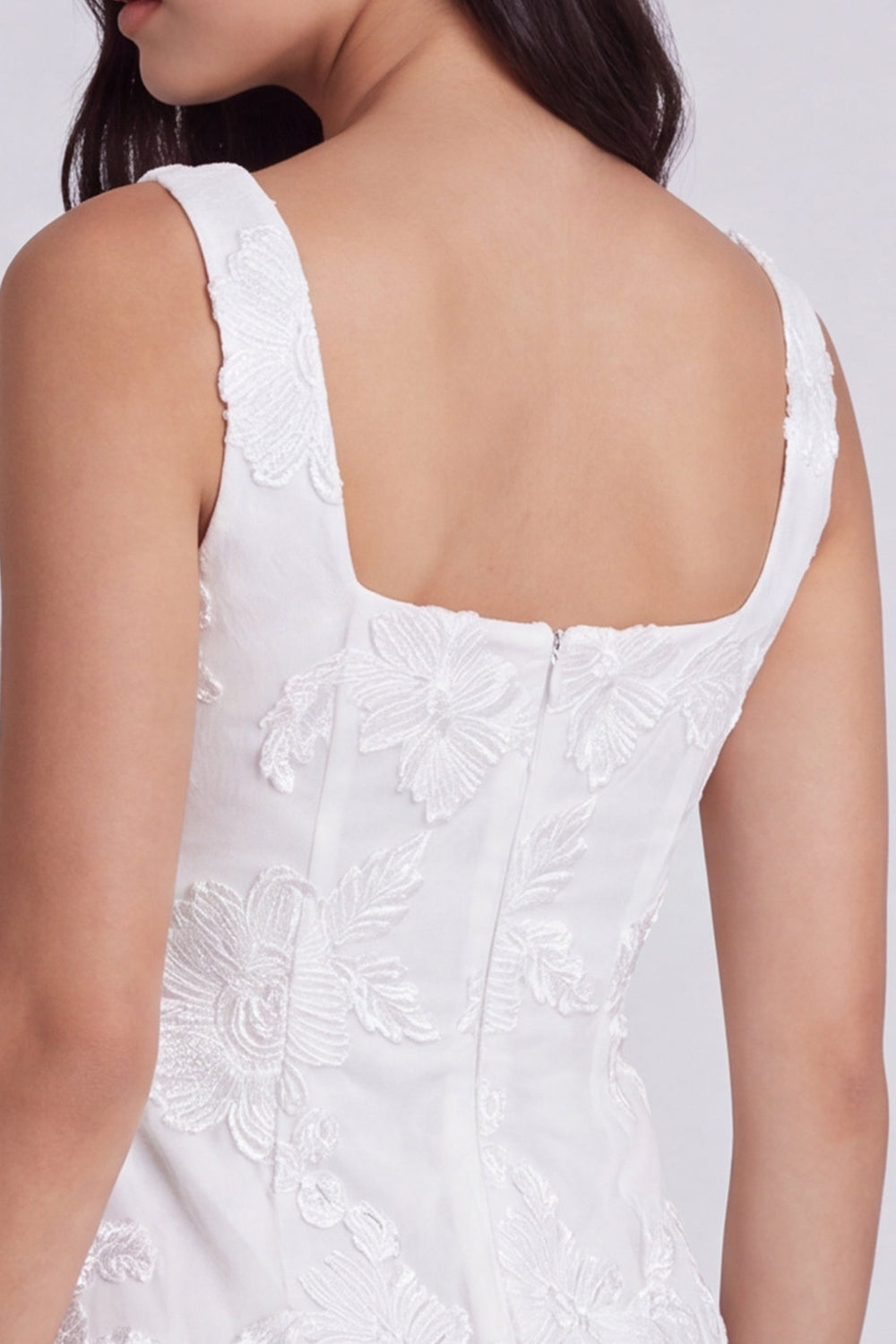 Ivory Tight Square Neck Floral Short Cocktail Dress