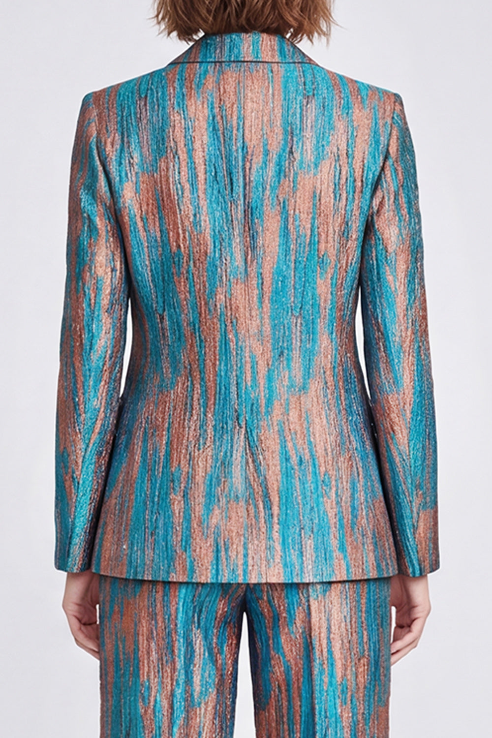 2 Piece Blue Printed Metallic Peak Lapel Work Suits