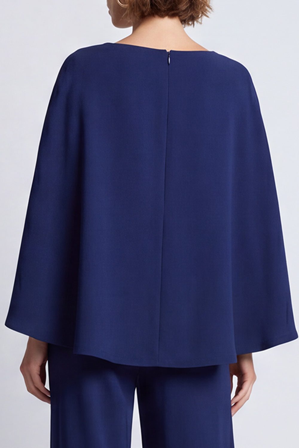 Simple Navy Long Boat Neck Work Jumpsuits with Cape