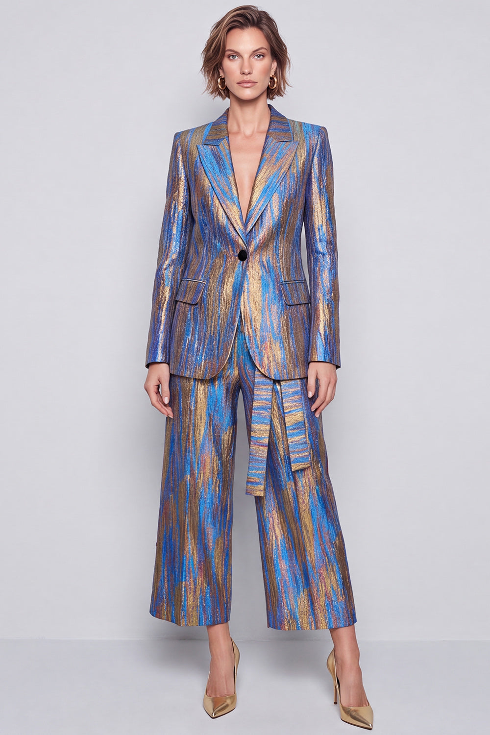 Metallic Blue Peak Lapel 2 Piece Work Suits