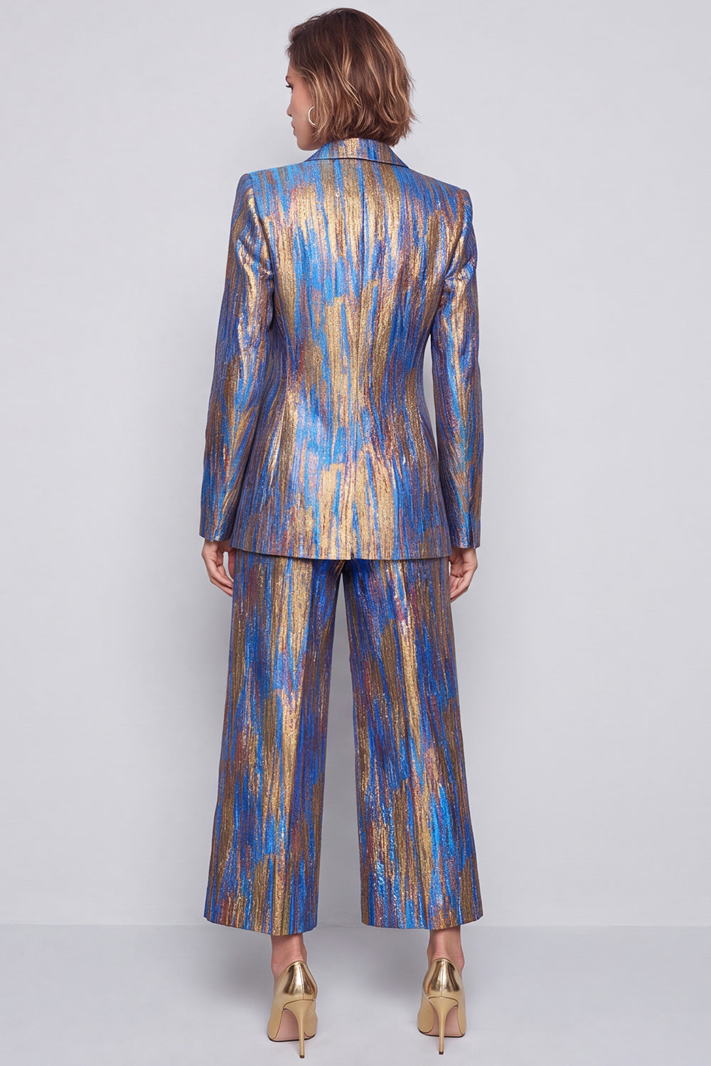 Metallic Blue Peak Lapel 2 Piece Work Suits