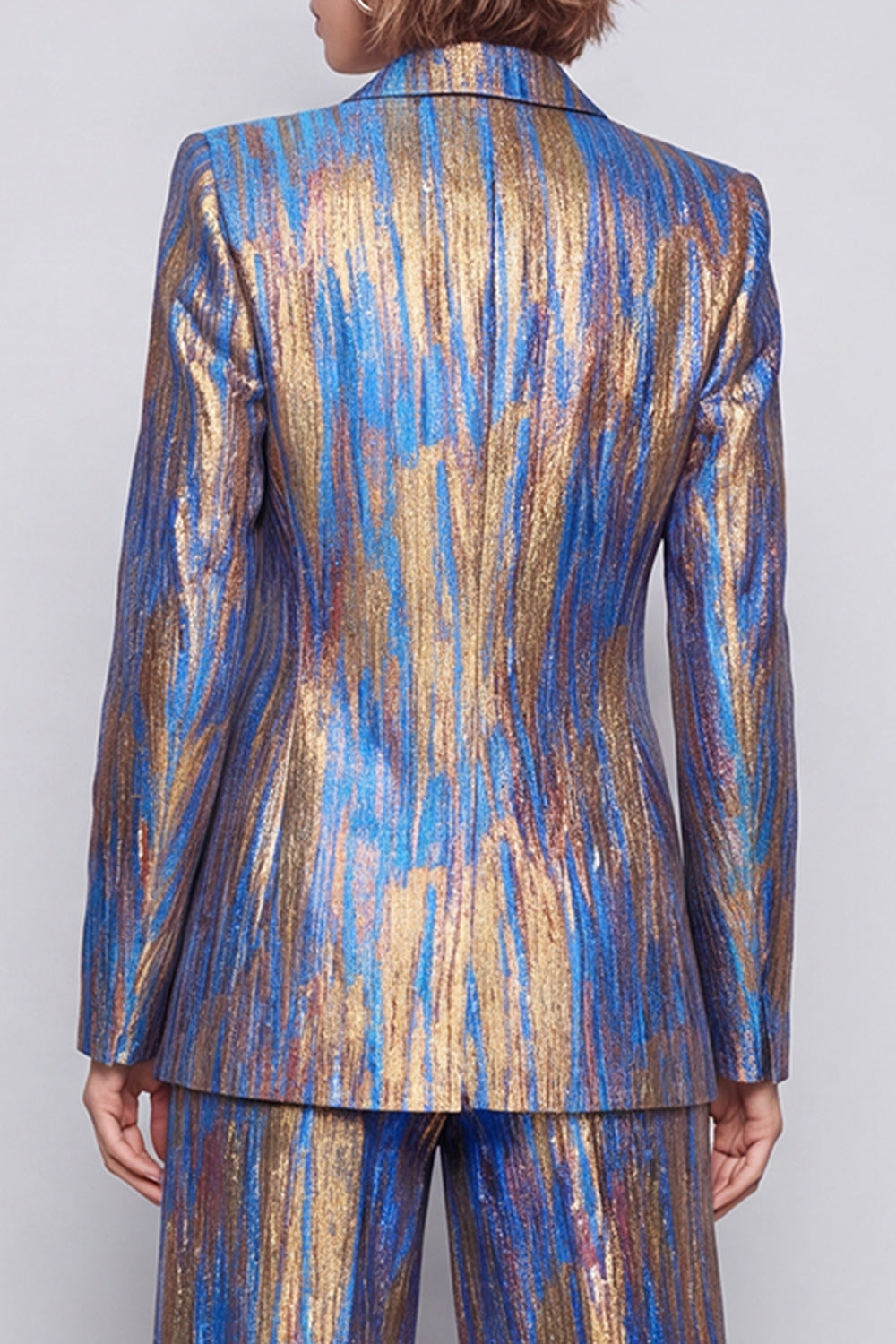 Metallic Blue Peak Lapel 2 Piece Work Suits