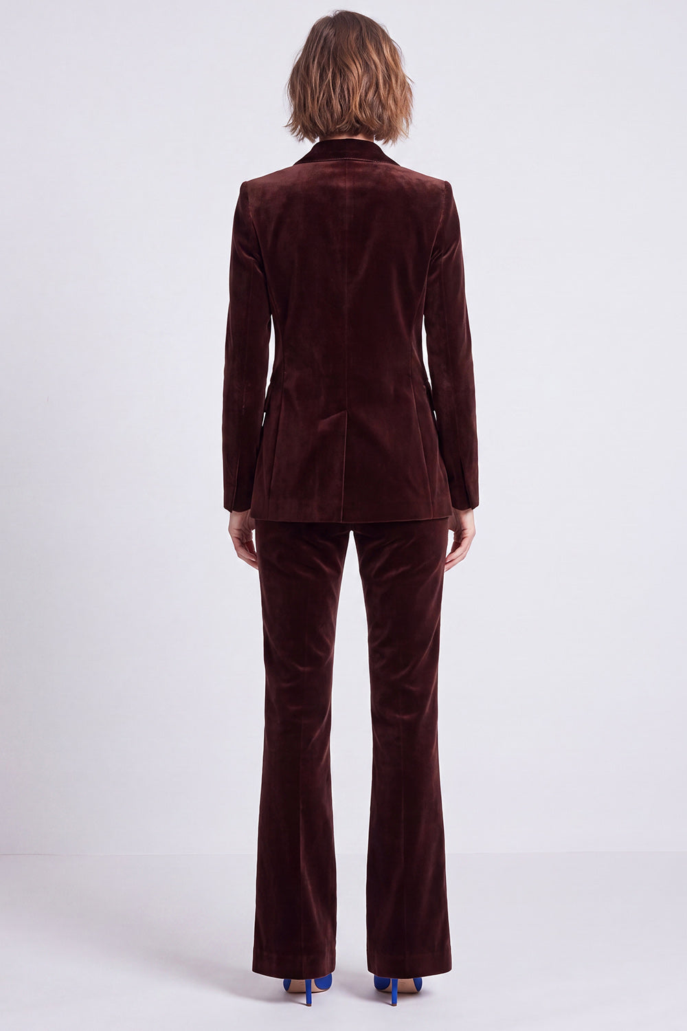 Brown Velvet 2 Piece Fitted Peak Lapel Work Suits