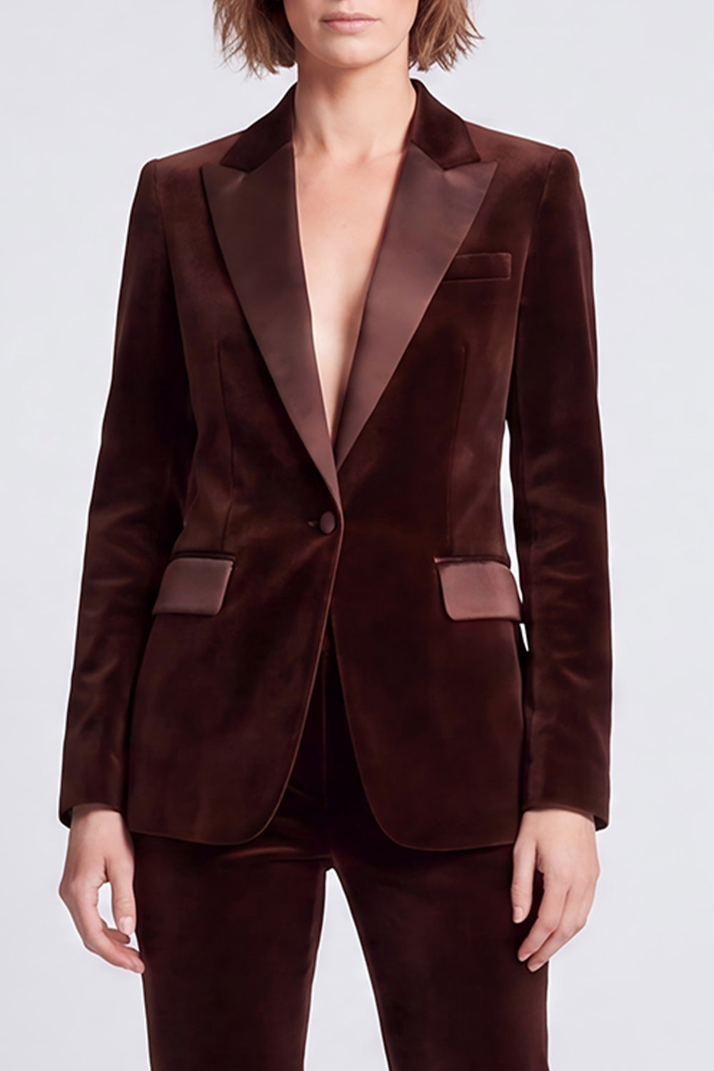 Brown Velvet 2 Piece Fitted Peak Lapel Work Suits