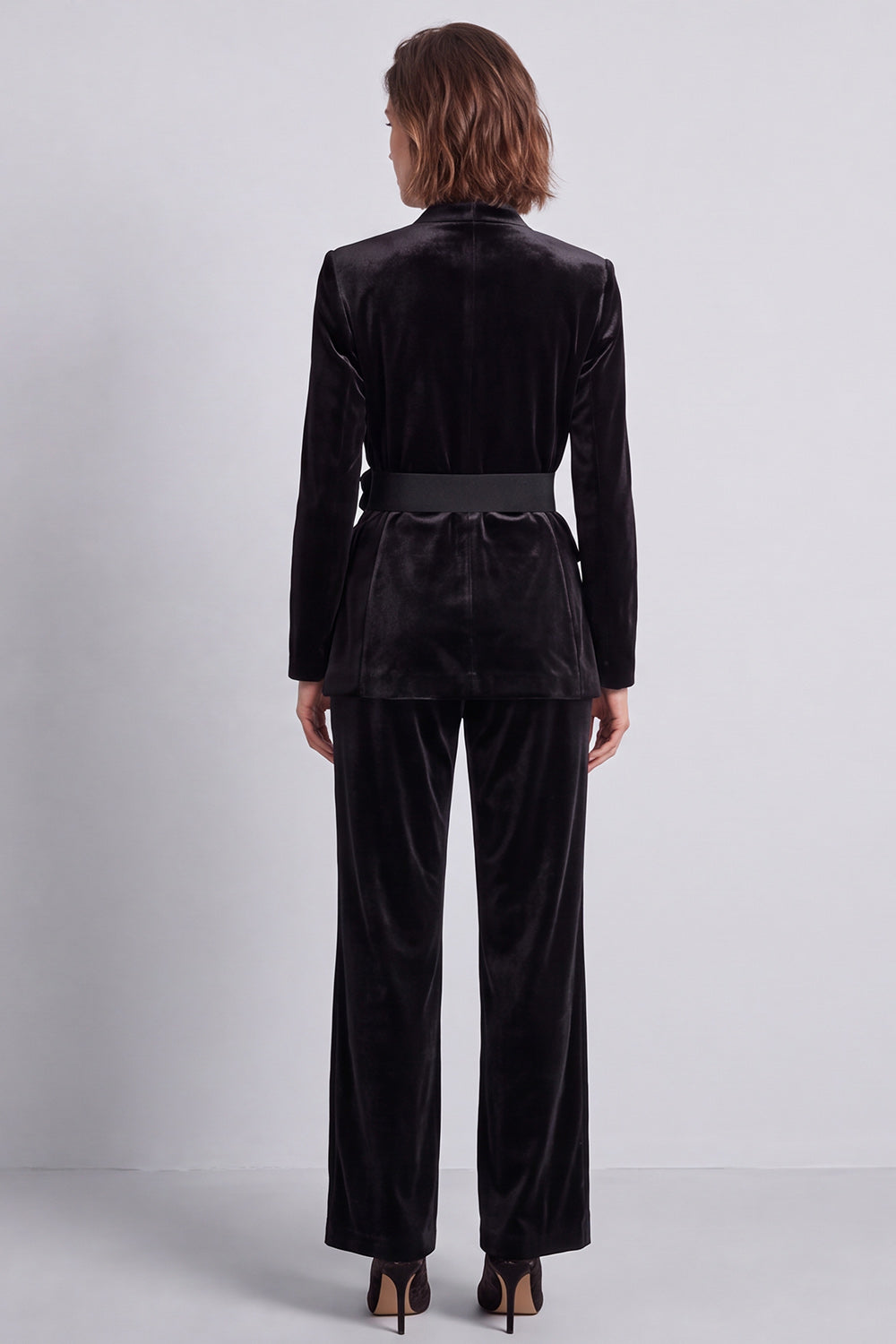 Dark Green Velvet V-Neck Two Piece Work Suits with 3D Flowers