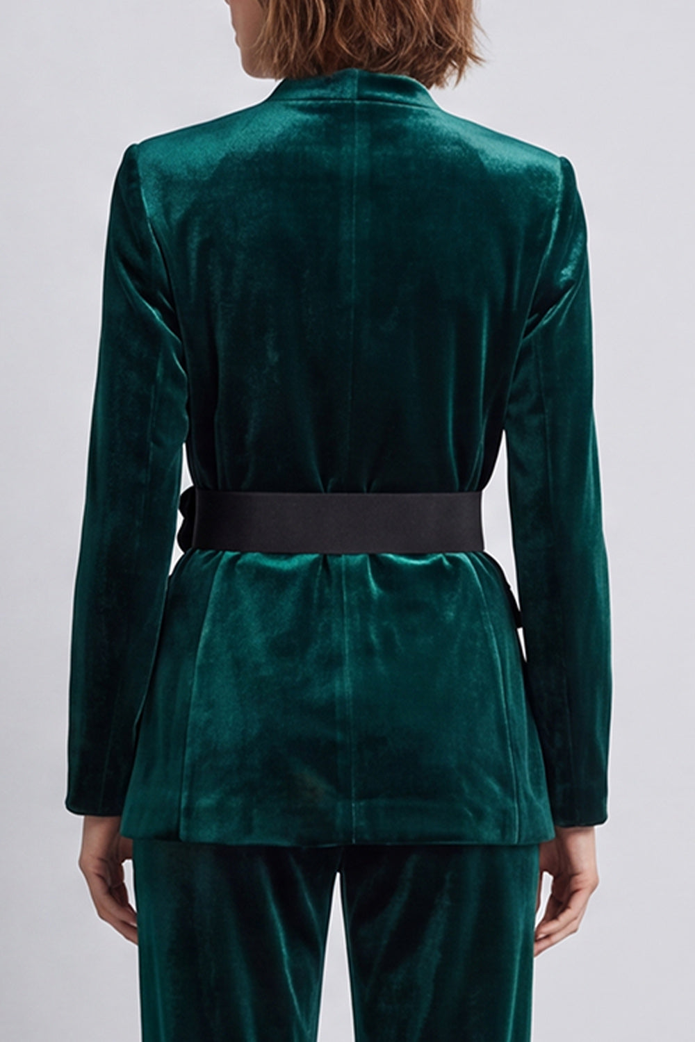 Dark Green Velvet V-Neck Two Piece Work Suits with 3D Flowers