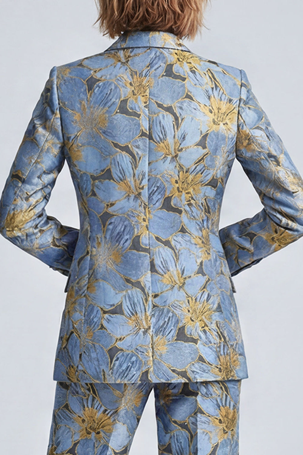2 Piece Dusty Blue Jacquard Peak Lapel Prom Suits