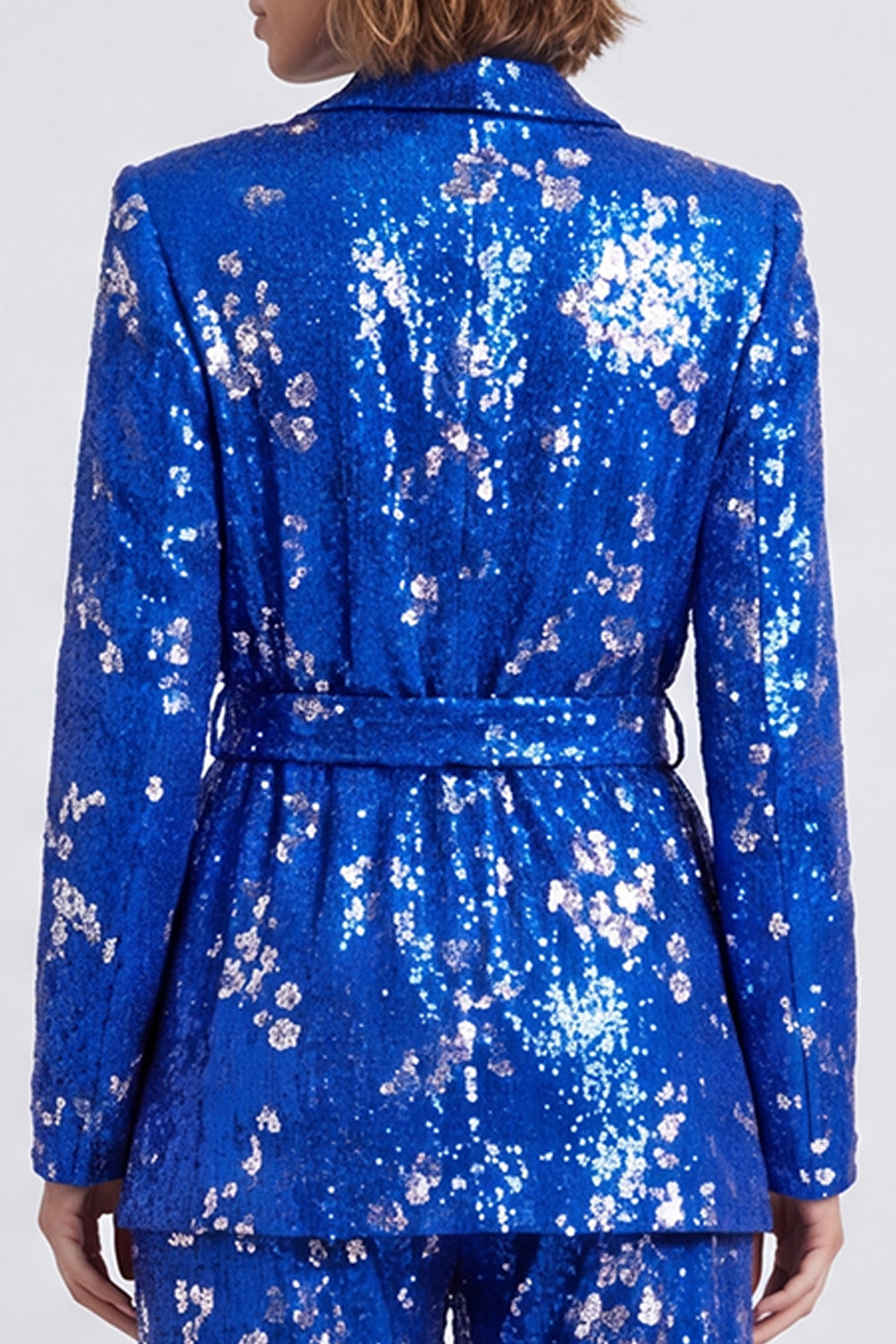 Sparkly Royal Blue 2 Piece Sequins Shawl Lapel Prom Suits with Sash