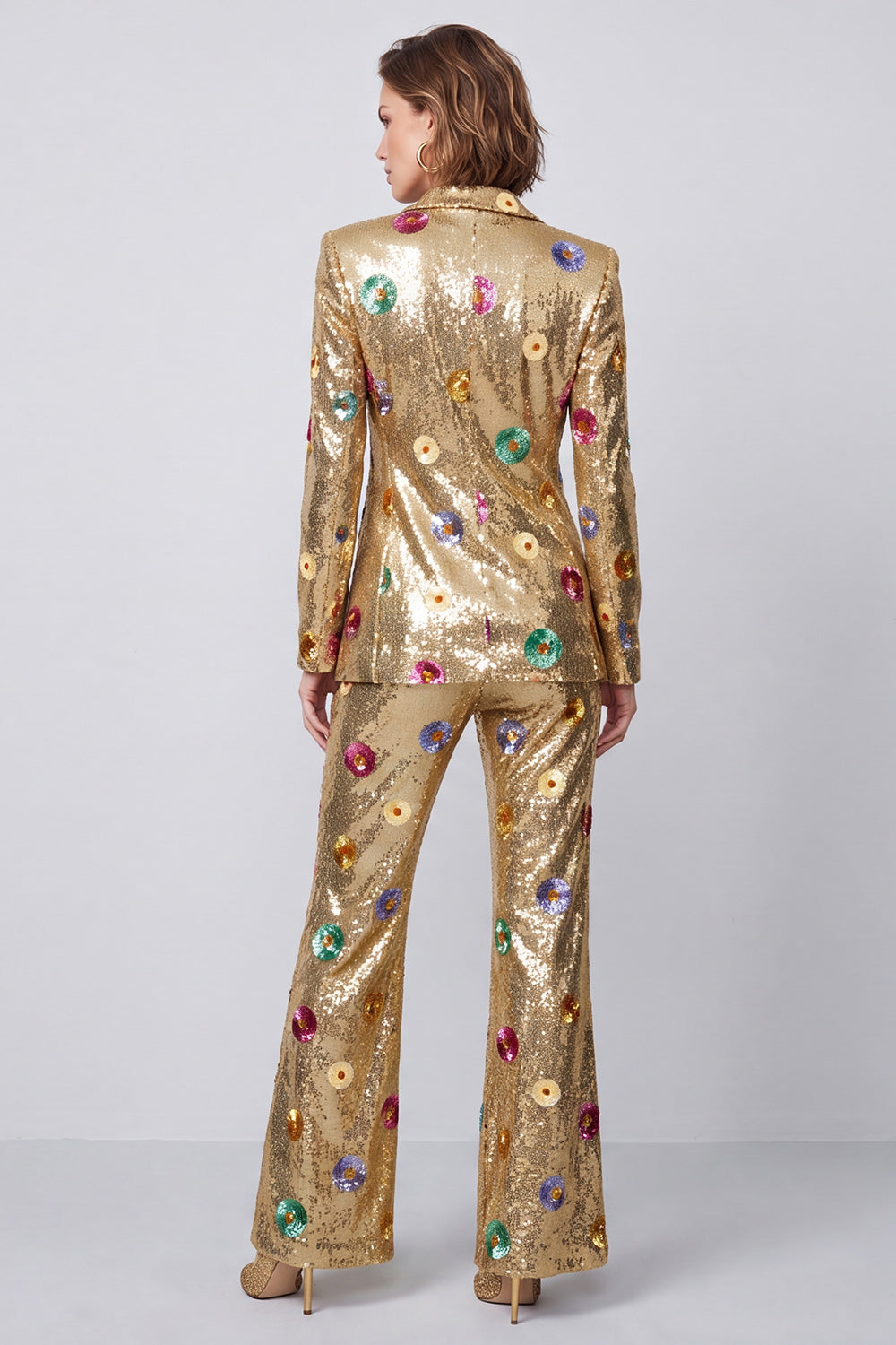 Sparkly Gold Sequins 2 Piece Peak Lapel Prom Suits