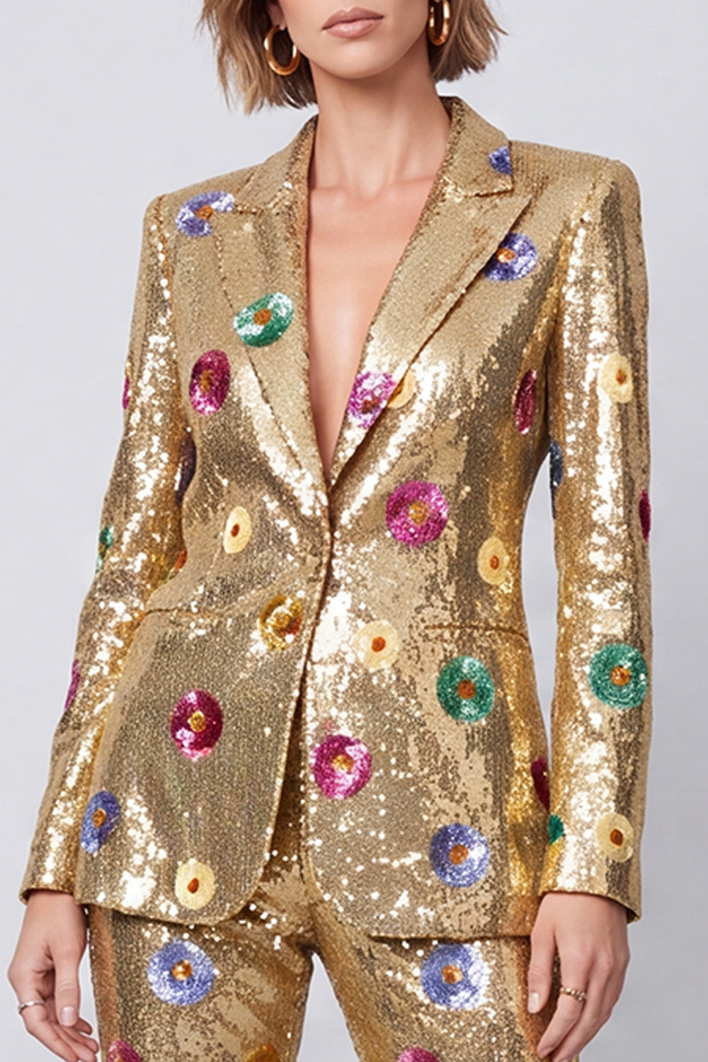Sparkly Gold Sequins 2 Piece Peak Lapel Prom Suits